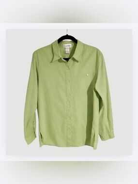 Chadwick’s 100% Linen Button Down Blouse, Lime Green, 42-3355-7, Size 12